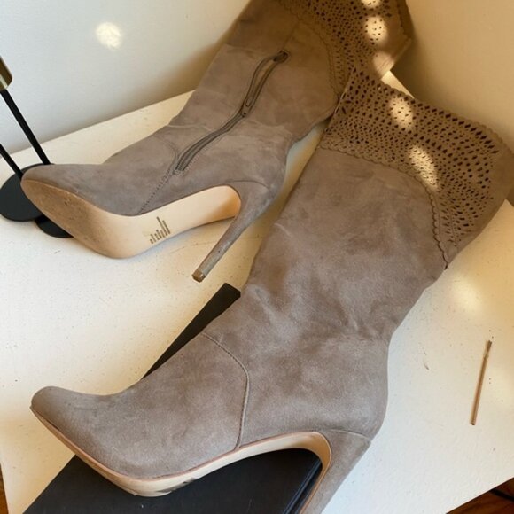 Justfab perforated taupe women high heel boots size 8 - Picture 1 of 11